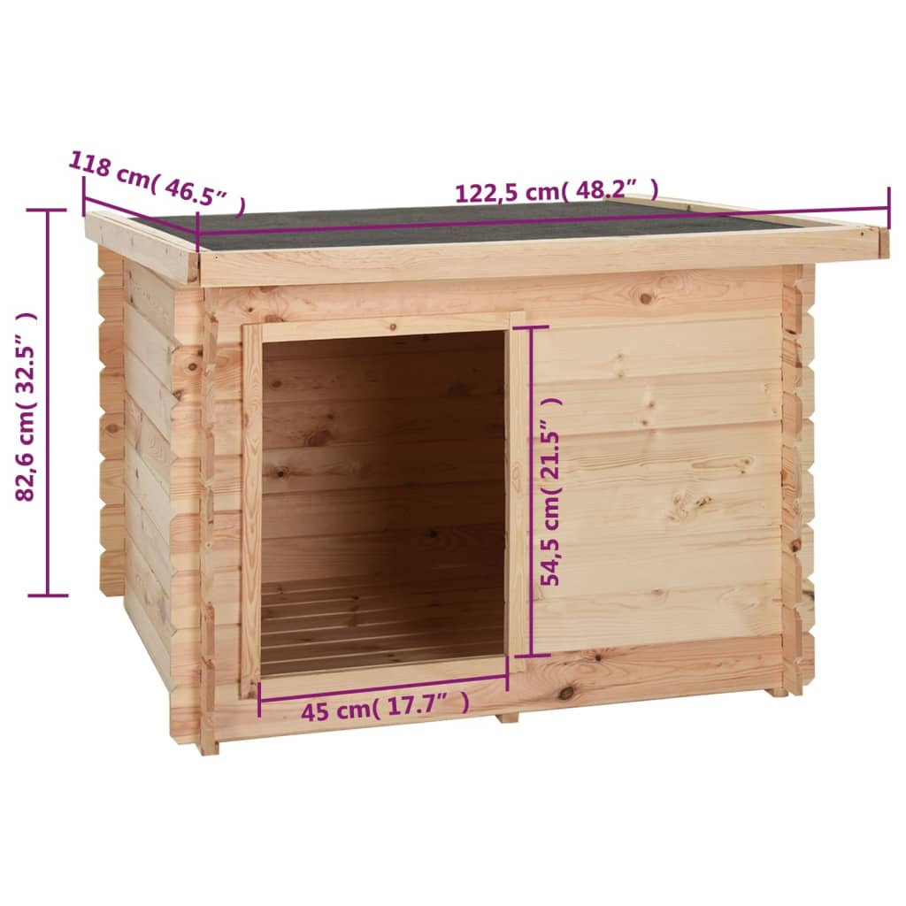 Hundehütte122,5x118x82,6 cm Massivholz Kiefer 14 mm