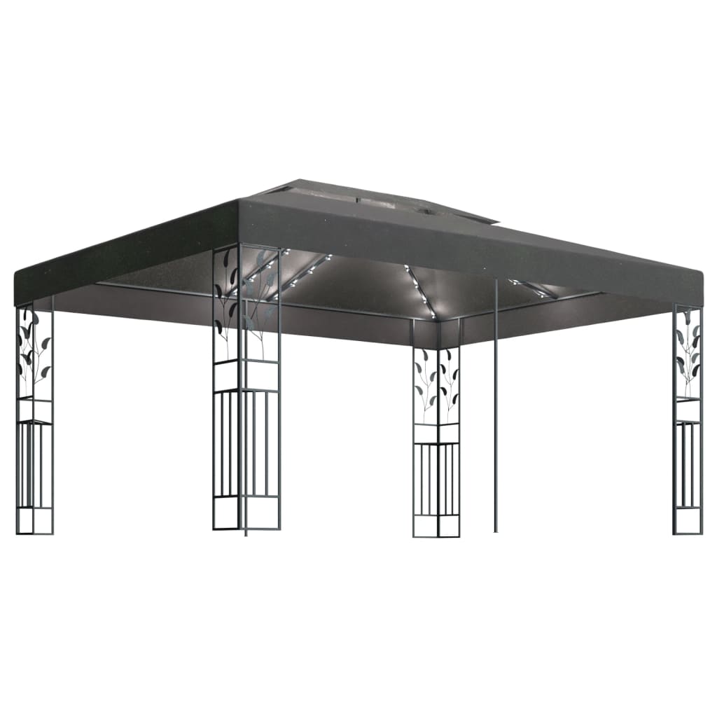 Pavilion with double roof & LED light chain 3x4 m anthracite
