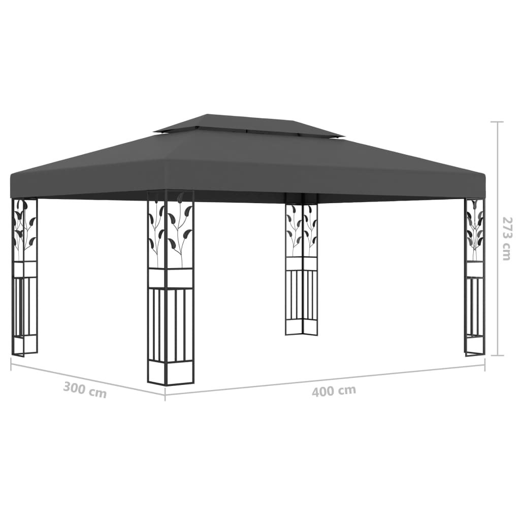 Pavilion with double roof & LED light chain 3x4 m anthracite