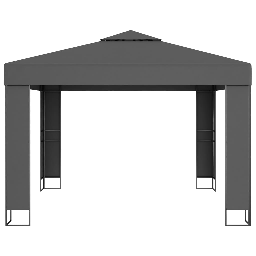 Pavilion with double roof & LED light chain 3x3 m anthracite