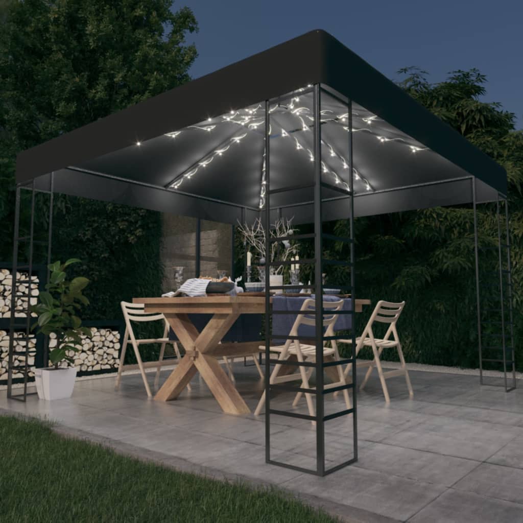 Tente de jardin avec guirlande lumineuse LED 3x3 m anthracite