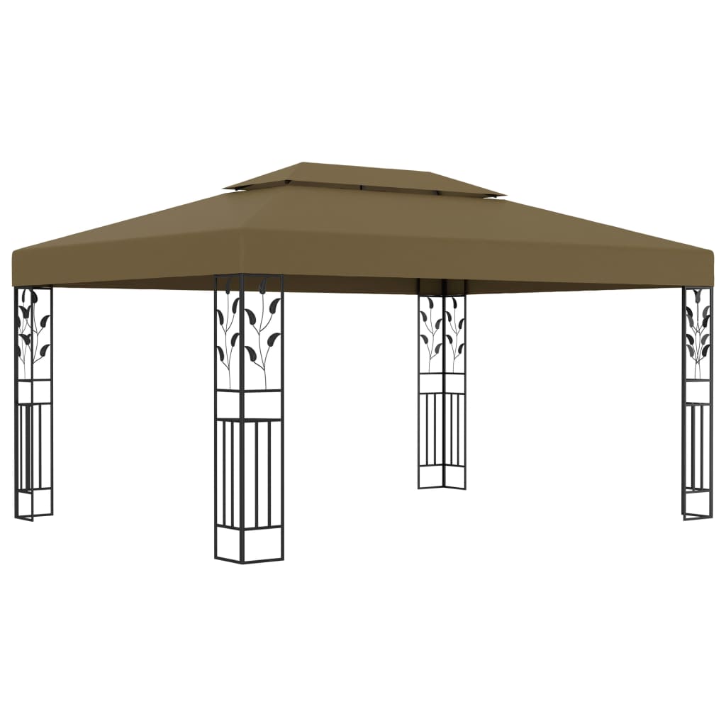 Gazebo avec double toit et guirlande lumineuse LED 3x4 m Taupe
