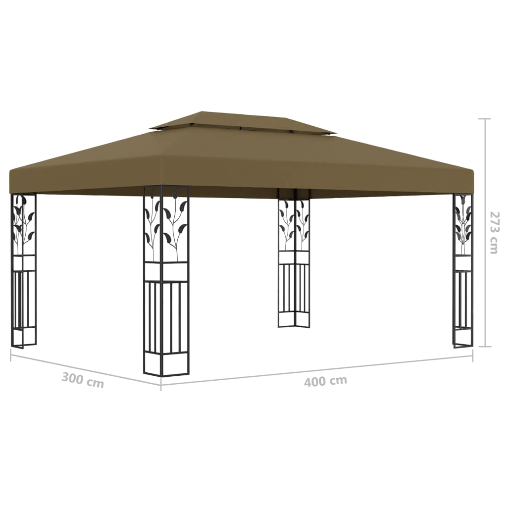 Gazebo avec double toit et guirlande lumineuse LED 3x4 m Taupe