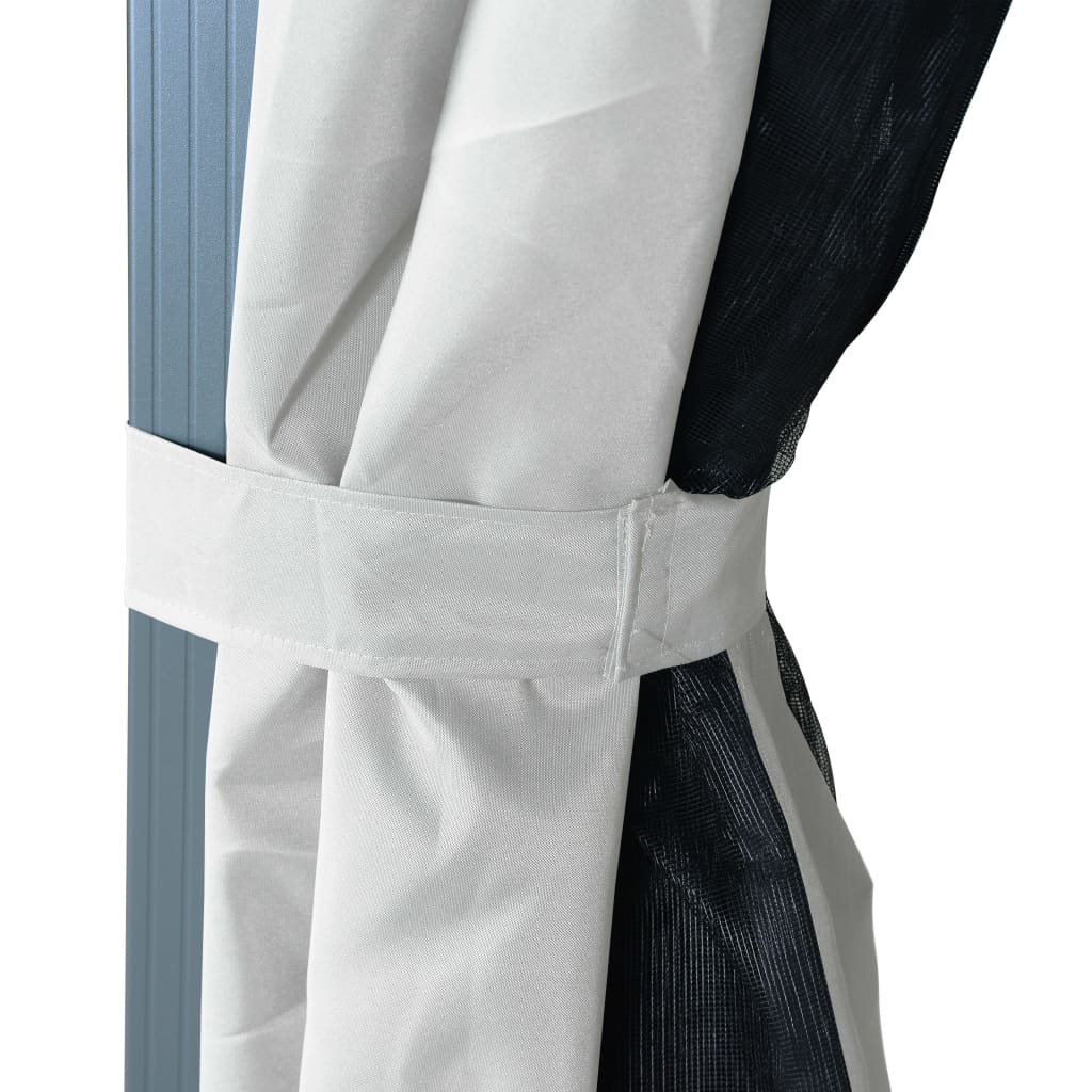 Pavillon mit Vorhängen & LED-Lichterkette 400x300 cm Creme Alu