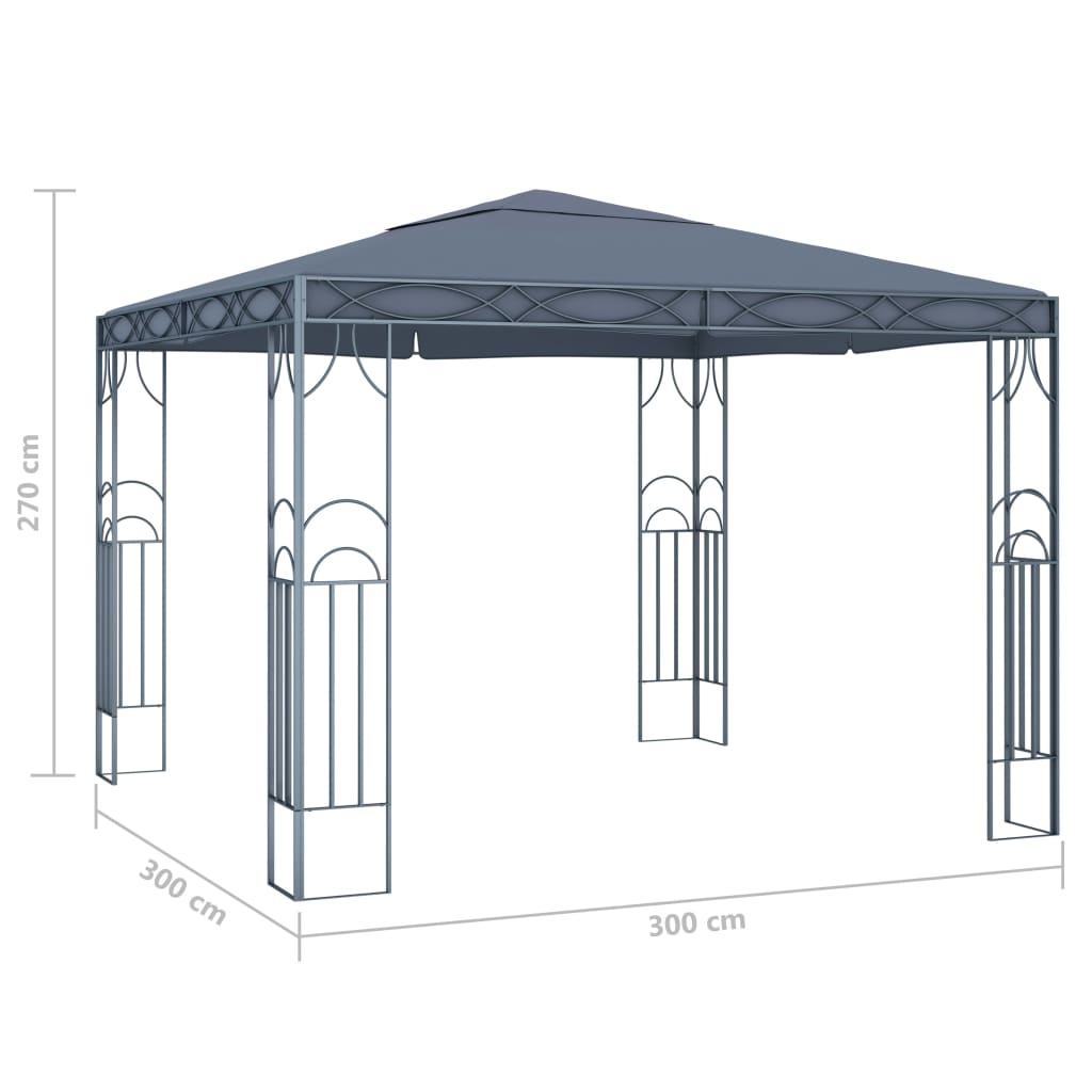 Pavillon avec guirlande lumineuse LED 300x300 cm anthracite