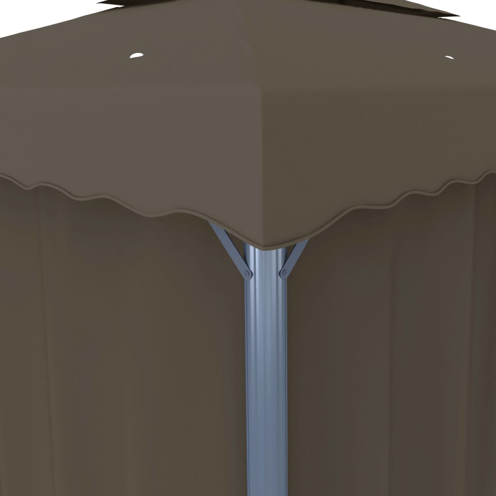 Gazebo avec rideaux et guirlande lumineuse LED 3x3 m Taupe