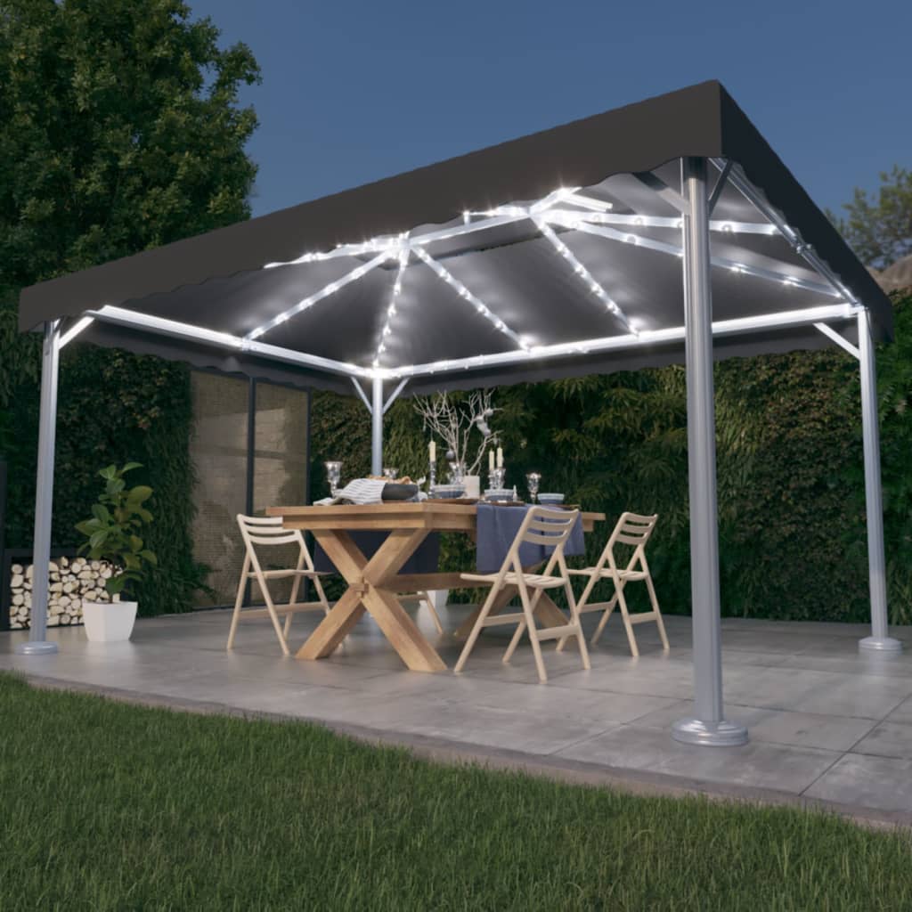 Pavilion with LED light chain 400x300 cm anthracite aluminum