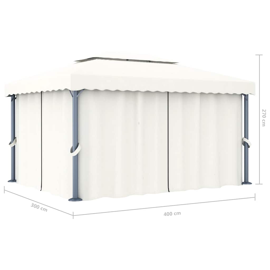 Pavillon mit Vorhängen & LED-Lichterketten 4x3 m Cremeweiß