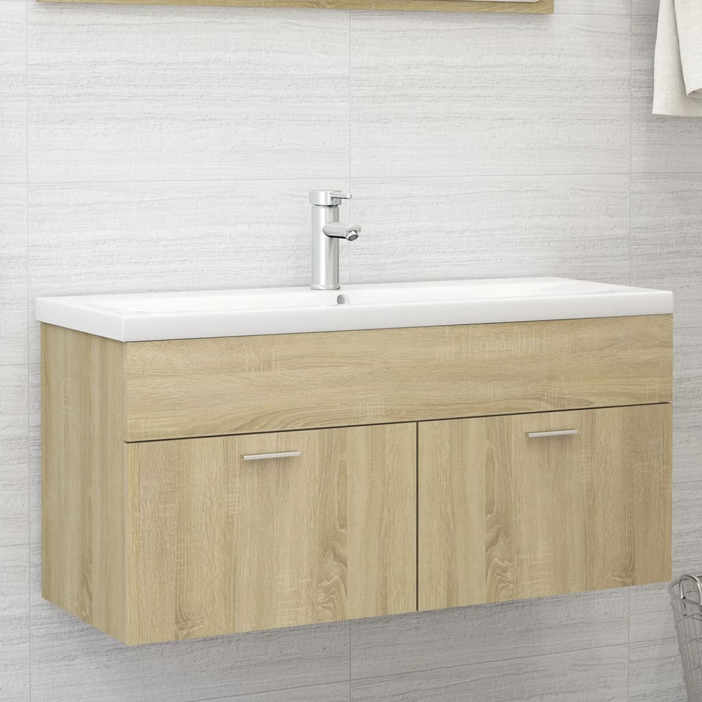 Washbasin base cabinet built-in basin Sonoma oak wood material