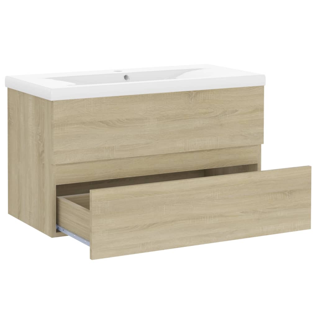 Washbasin base cabinet built-in basin Sonoma oak wood material