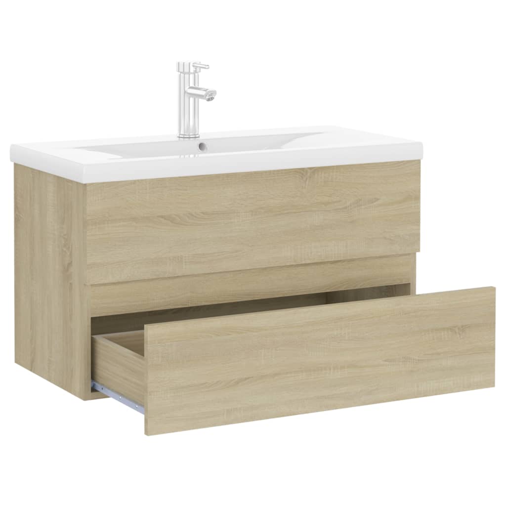 Washbasin base cabinet built-in basin Sonoma oak wood material