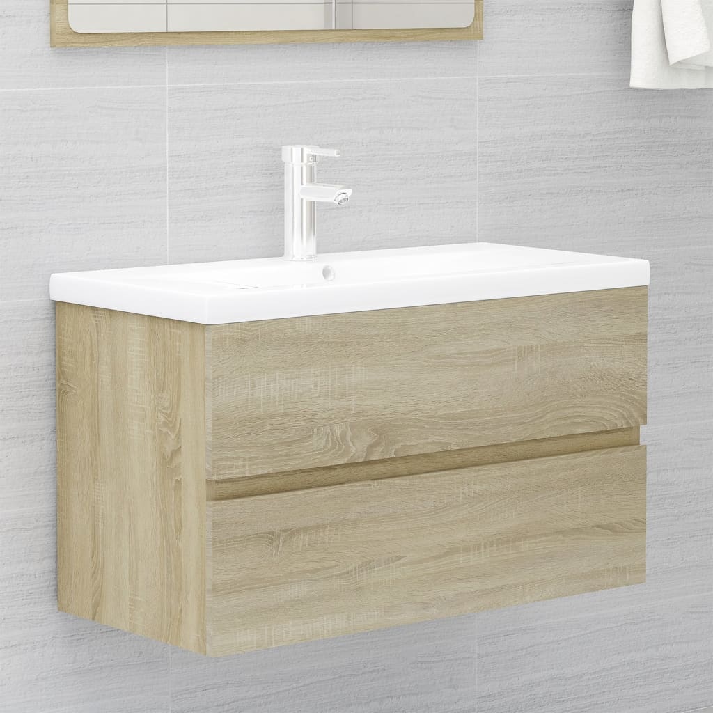 Washbasin base cabinet built-in basin Sonoma oak wood material