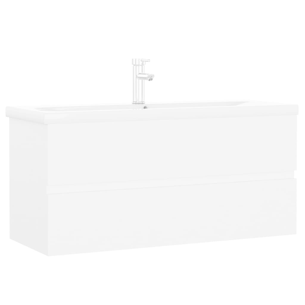 Washbasin cabinet with built-in basin white wood material