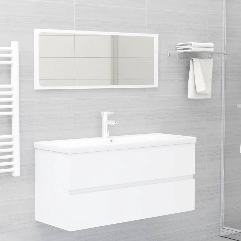 Washbasin cabinet with built-in basin white wood material