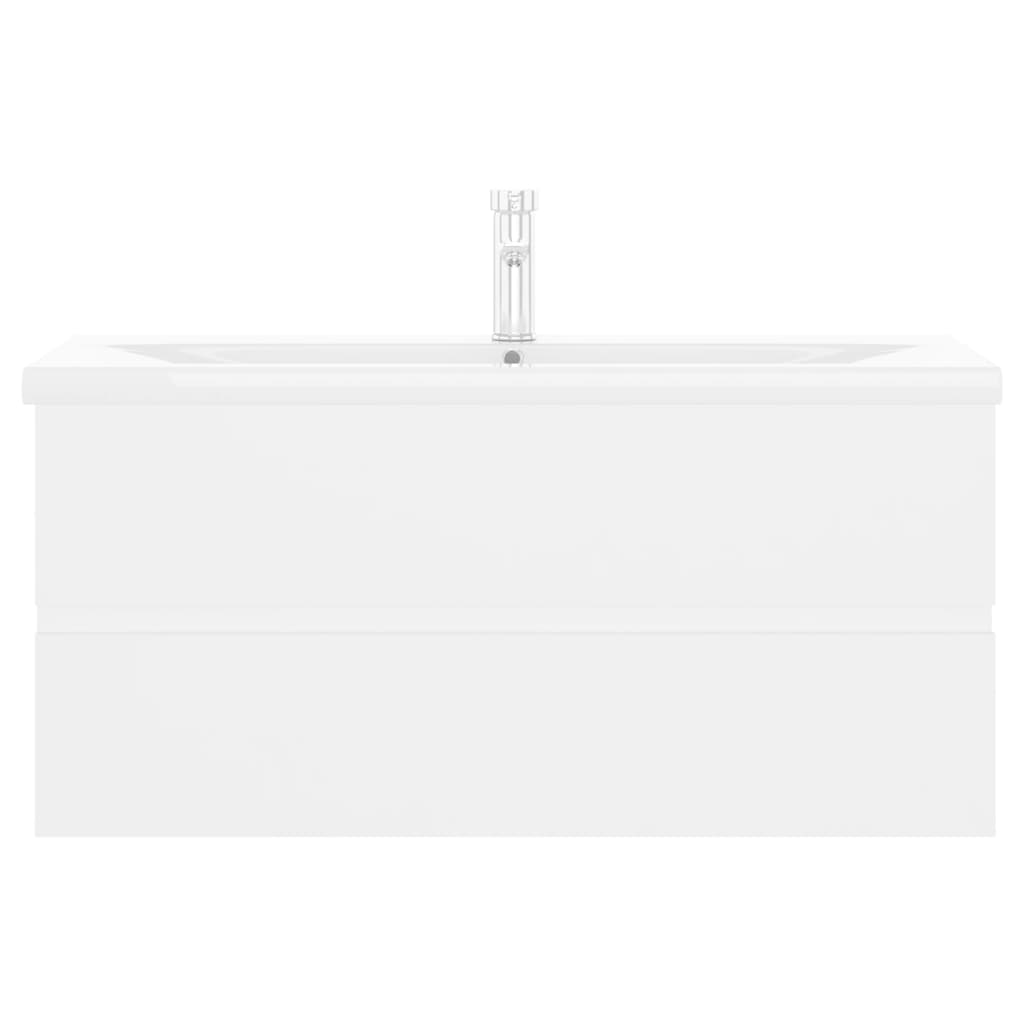 Washbasin cabinet with built-in basin white wood material