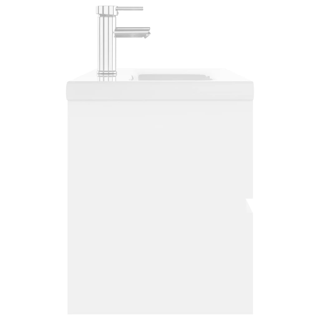 Washbasin cabinet with built-in basin white wood material