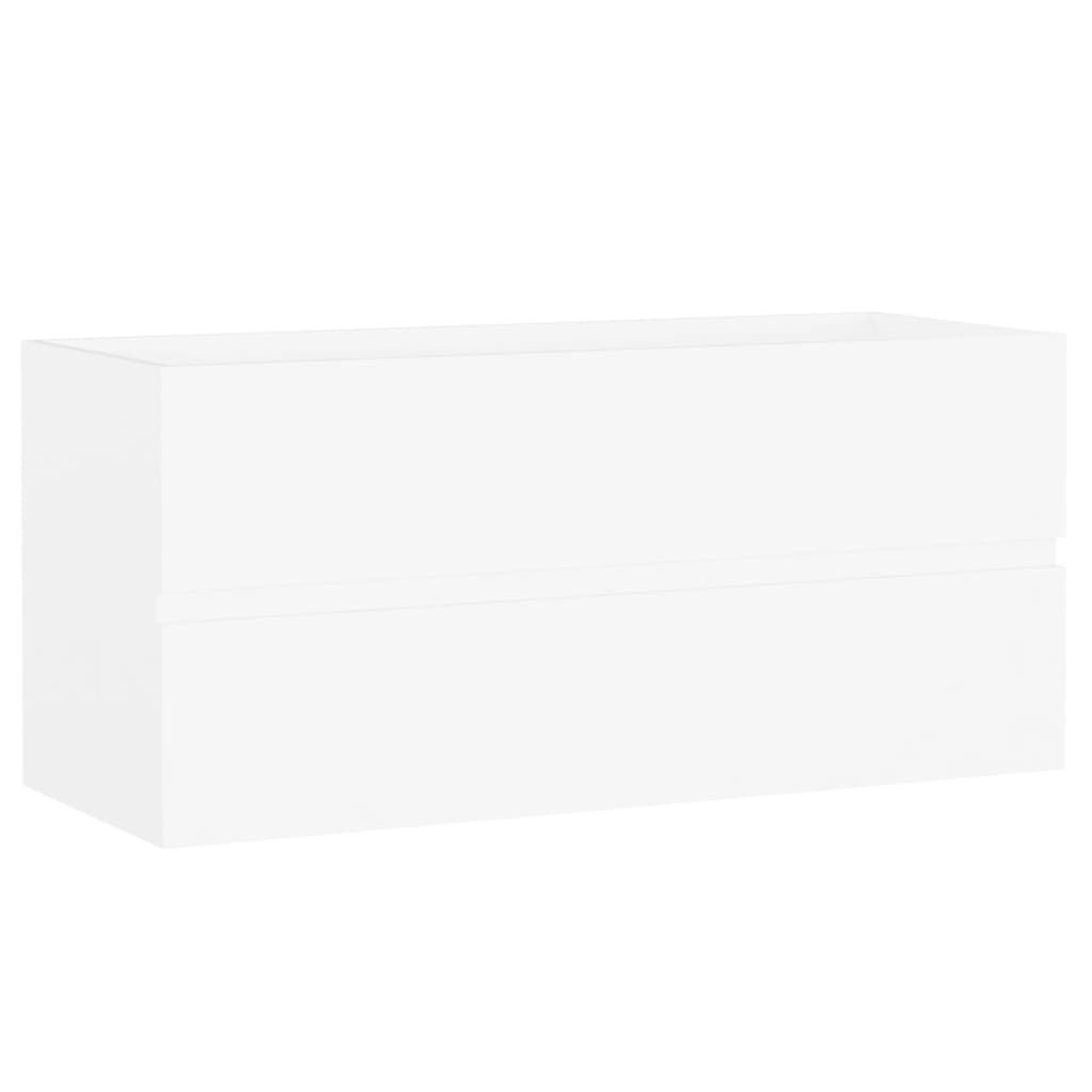 Washbasin cabinet with built-in basin white wood material