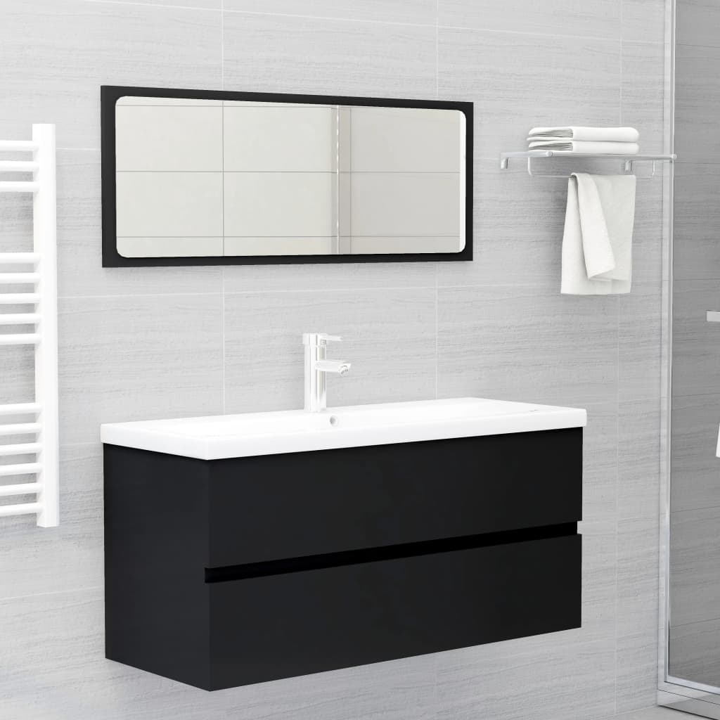 Vanity unit with built-in basin, black wood material