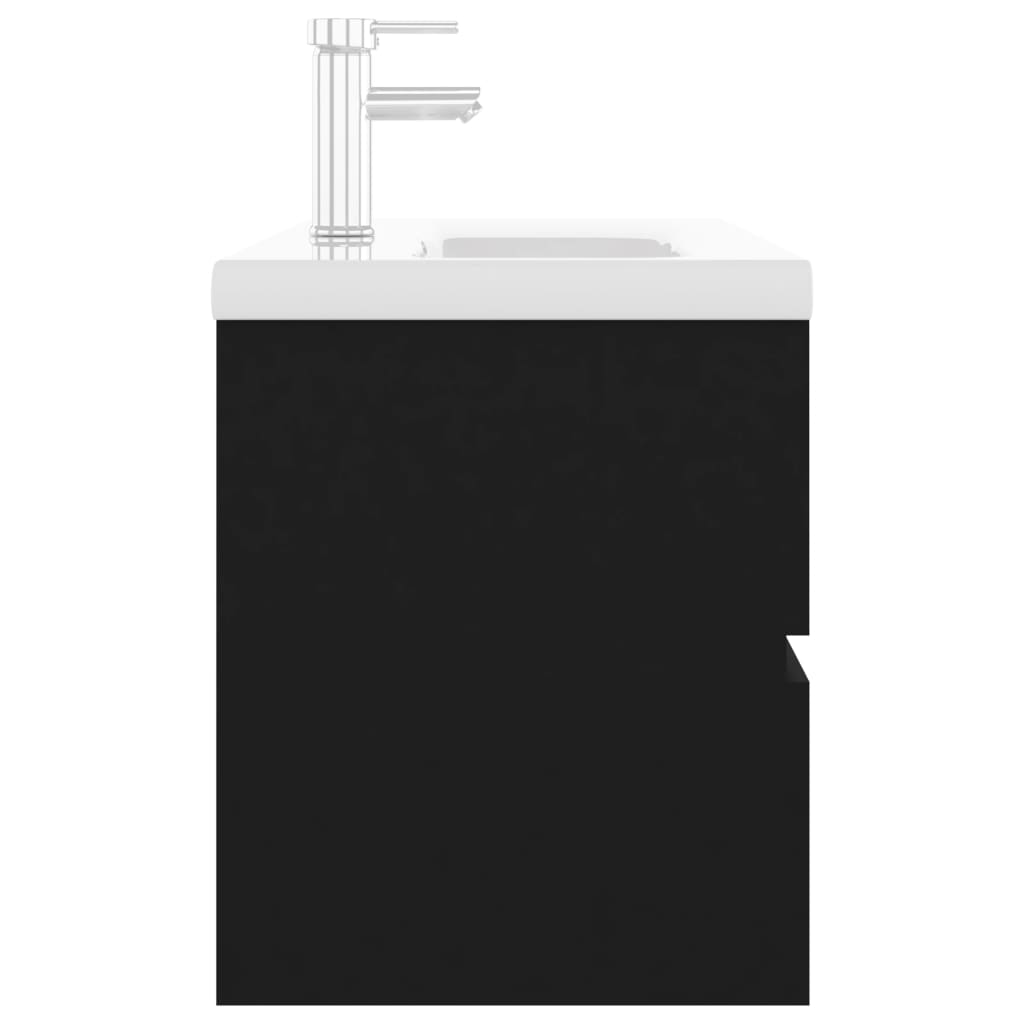Vanity unit with built-in basin, black wood material