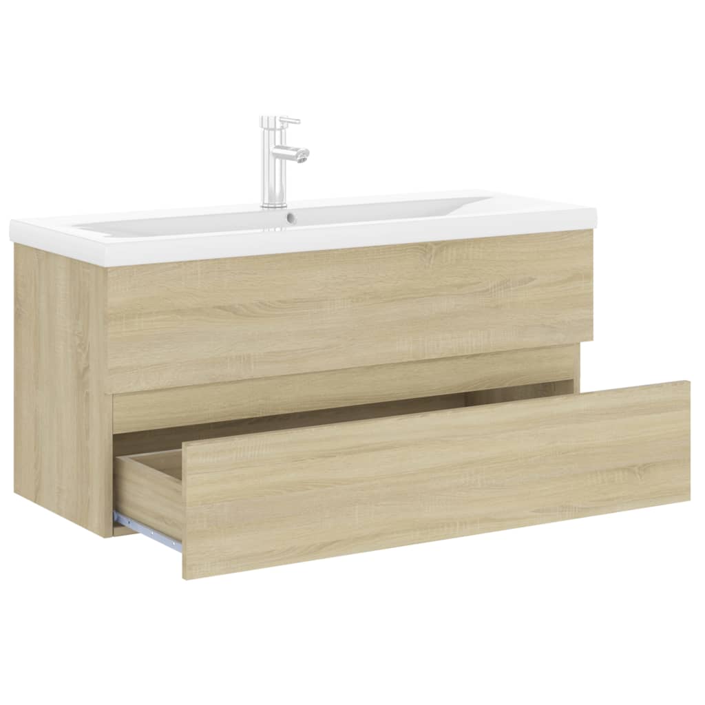 Washbasin base cabinet built-in basin Sonoma oak wood material
