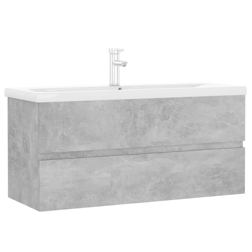 Washbasin base cabinet built-in basin concrete grey wood material