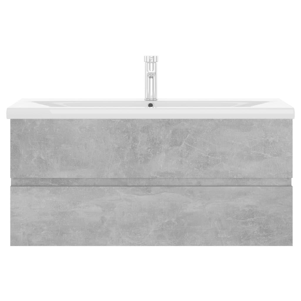 Washbasin base cabinet built-in basin concrete grey wood material