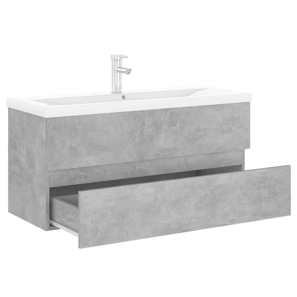 Washbasin base cabinet built-in basin concrete grey wood material