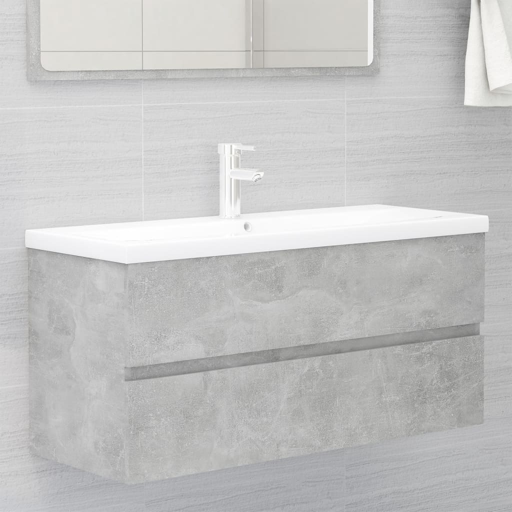 Washbasin base cabinet built-in basin concrete grey wood material
