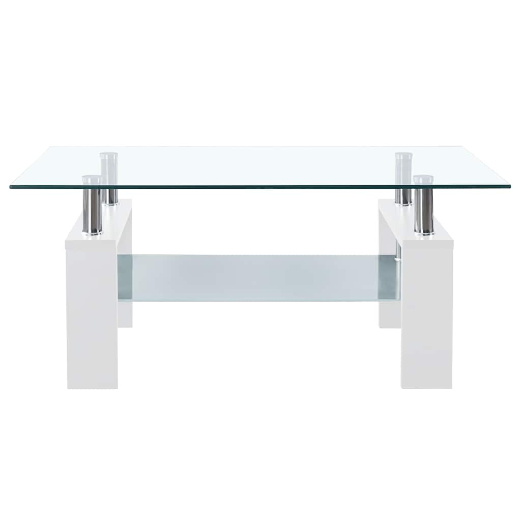 Table basse blanche transparente 95x55x40 cm en verre trempé