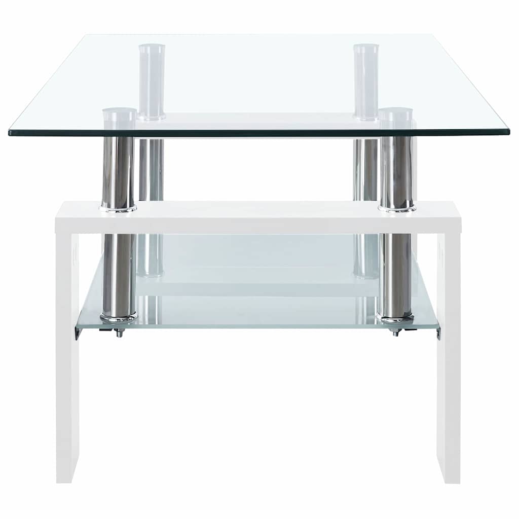Table basse blanche transparente 95x55x40 cm en verre trempé