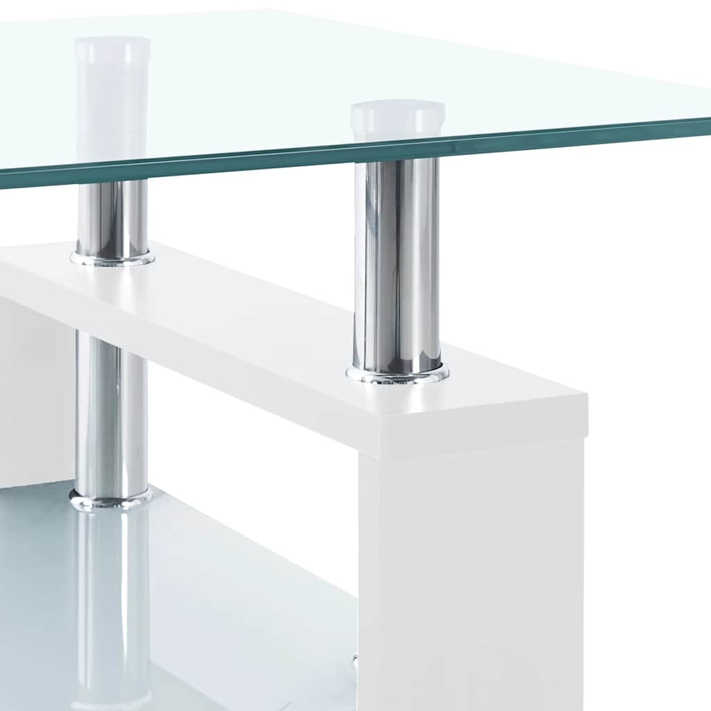Table basse blanche transparente 95x55x40 cm en verre trempé