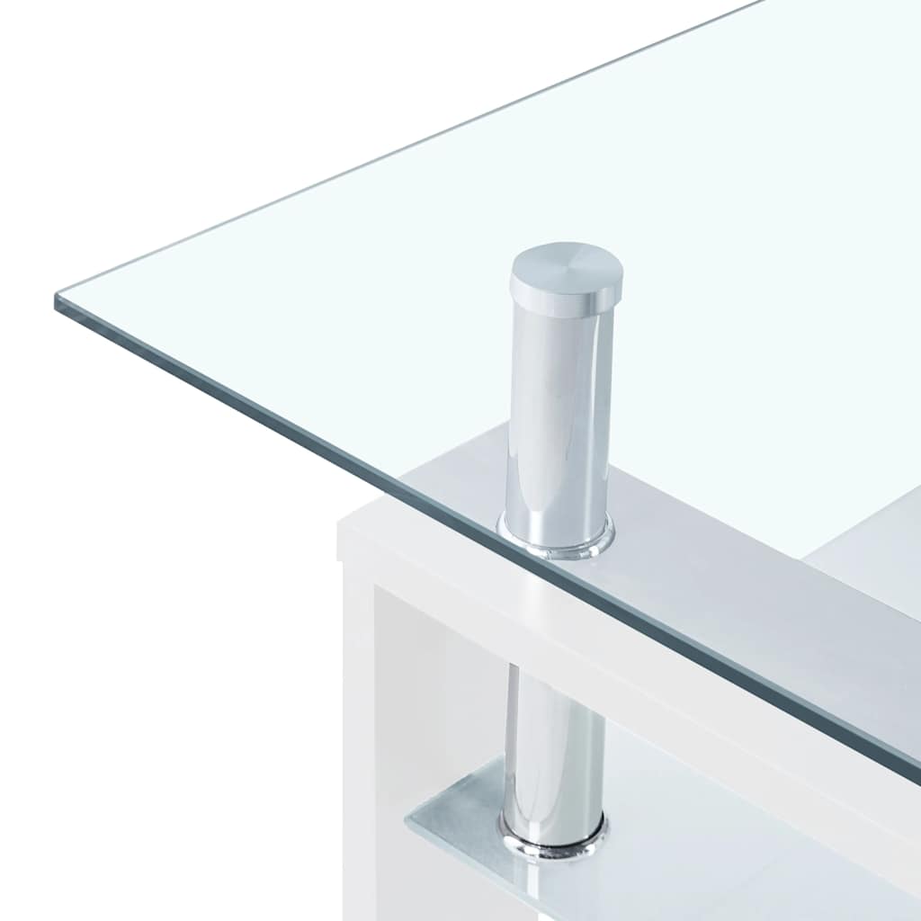 Table basse blanche transparente 95x55x40 cm en verre trempé