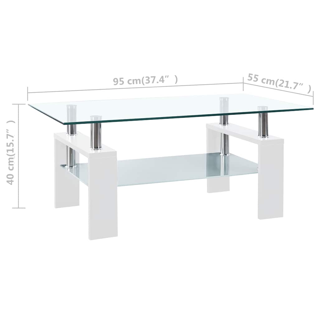 Table basse blanche transparente 95x55x40 cm en verre trempé