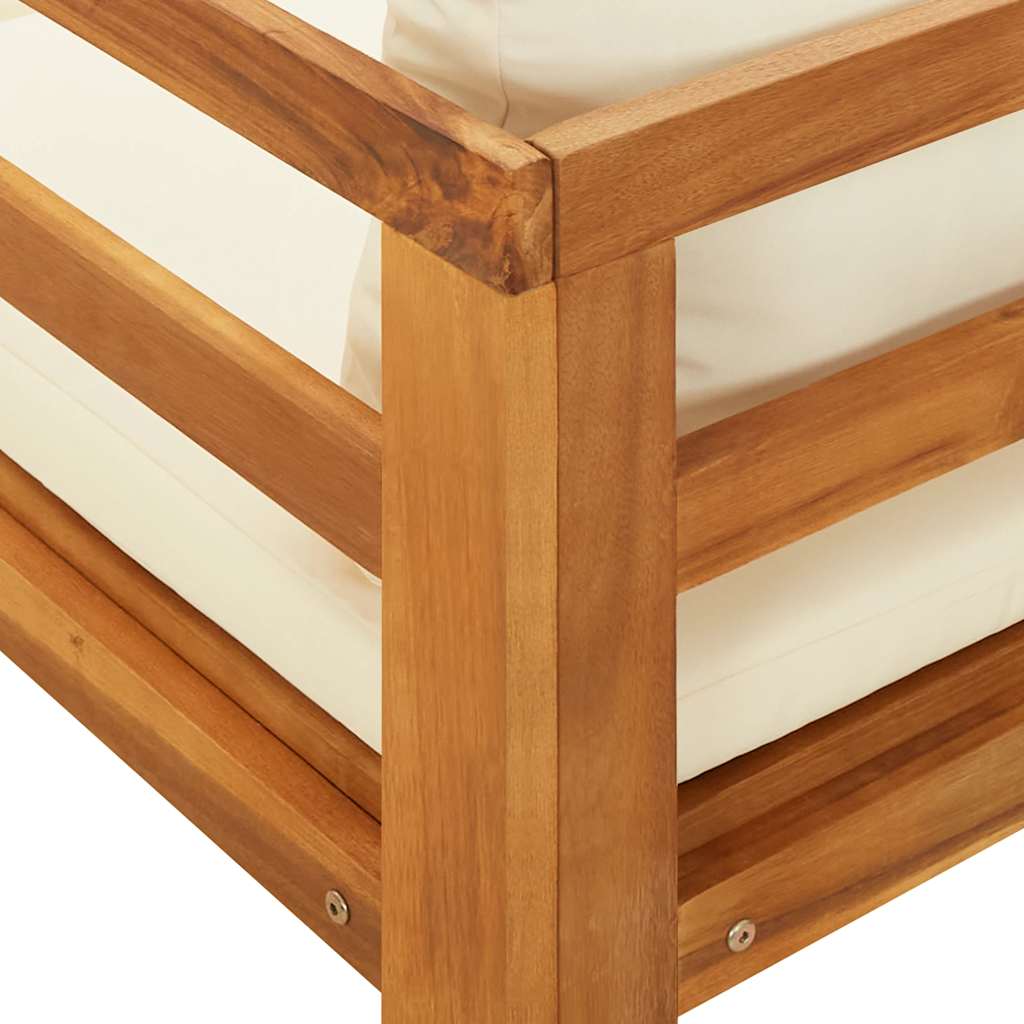 Bain de soleil avec 1 accoudoir en bois d'acacia massif blanc crème