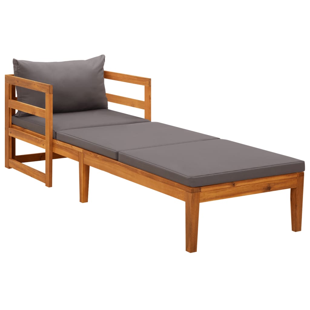 Chaise longue avec coussins gris foncé en bois d'acacia massif