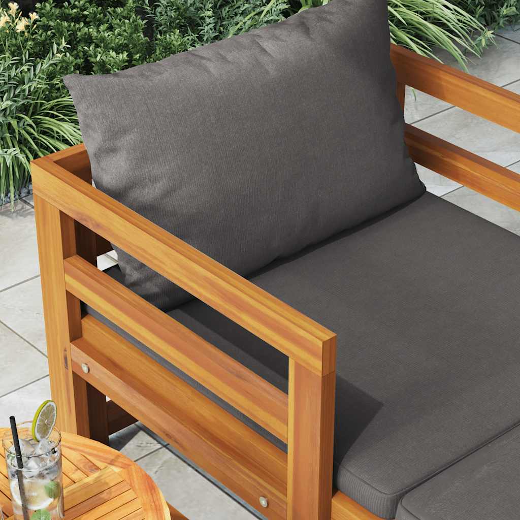Chaise longue avec coussins gris foncé en bois d'acacia massif