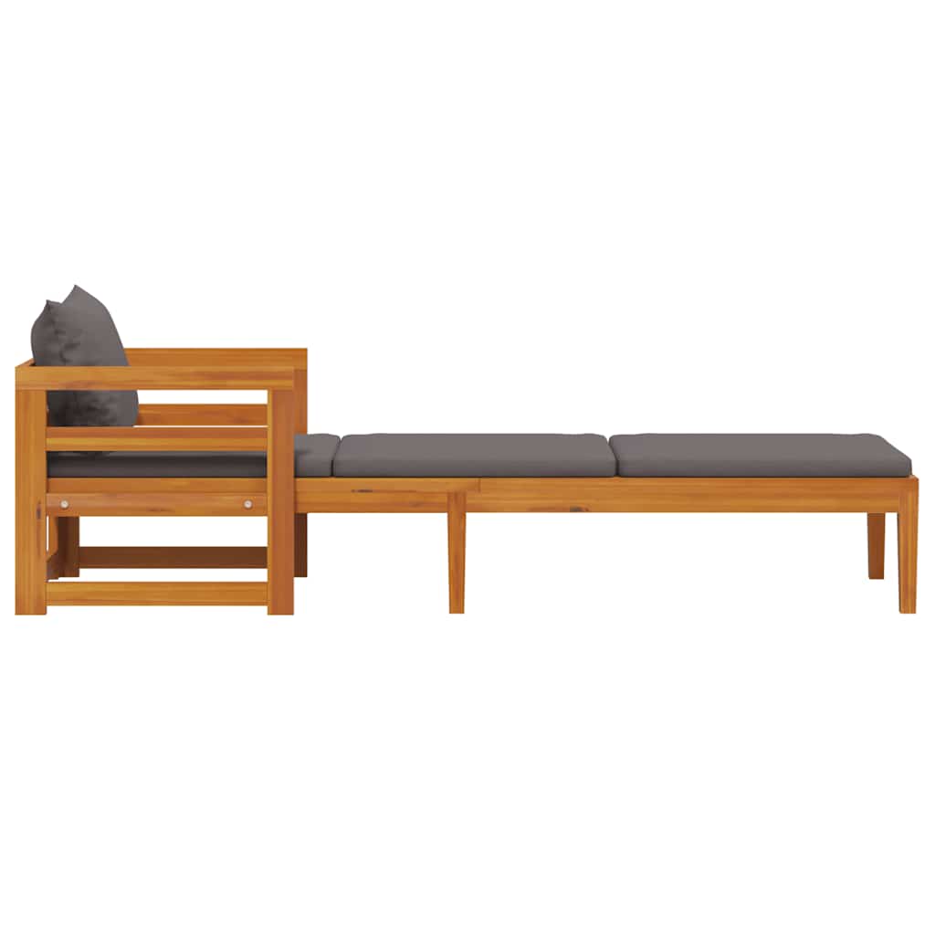 Chaise longue avec coussins gris foncé en bois d'acacia massif