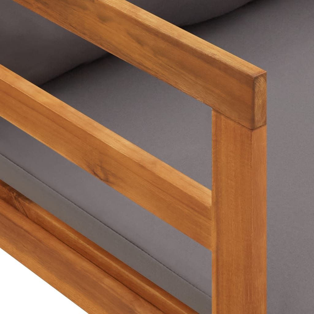 Chaise longue avec coussins gris foncé en bois d'acacia massif
