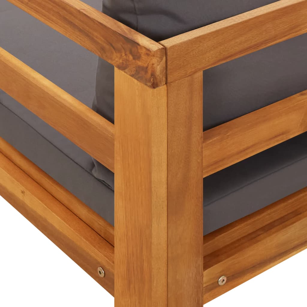 Chaise longue avec coussins gris foncé en bois d'acacia massif
