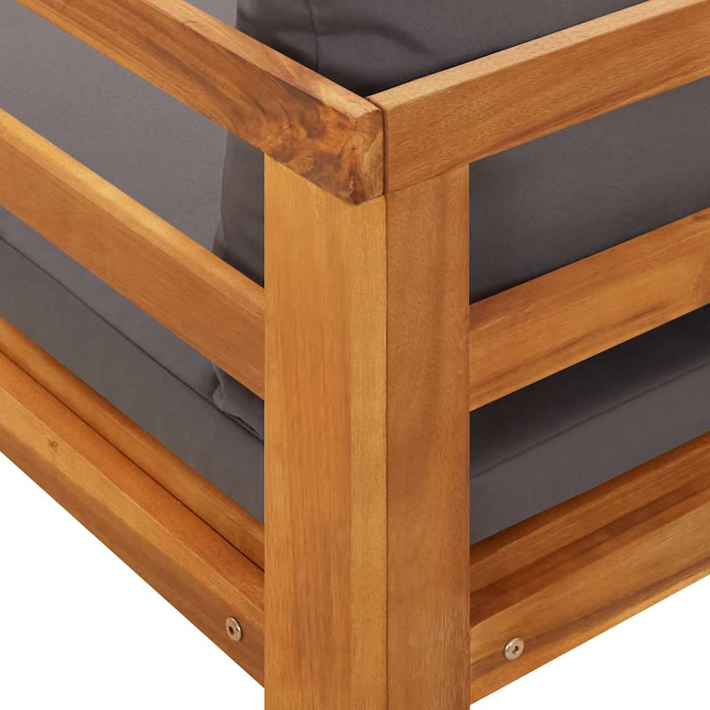 Chaise longue avec coussins gris foncé en bois d'acacia massif