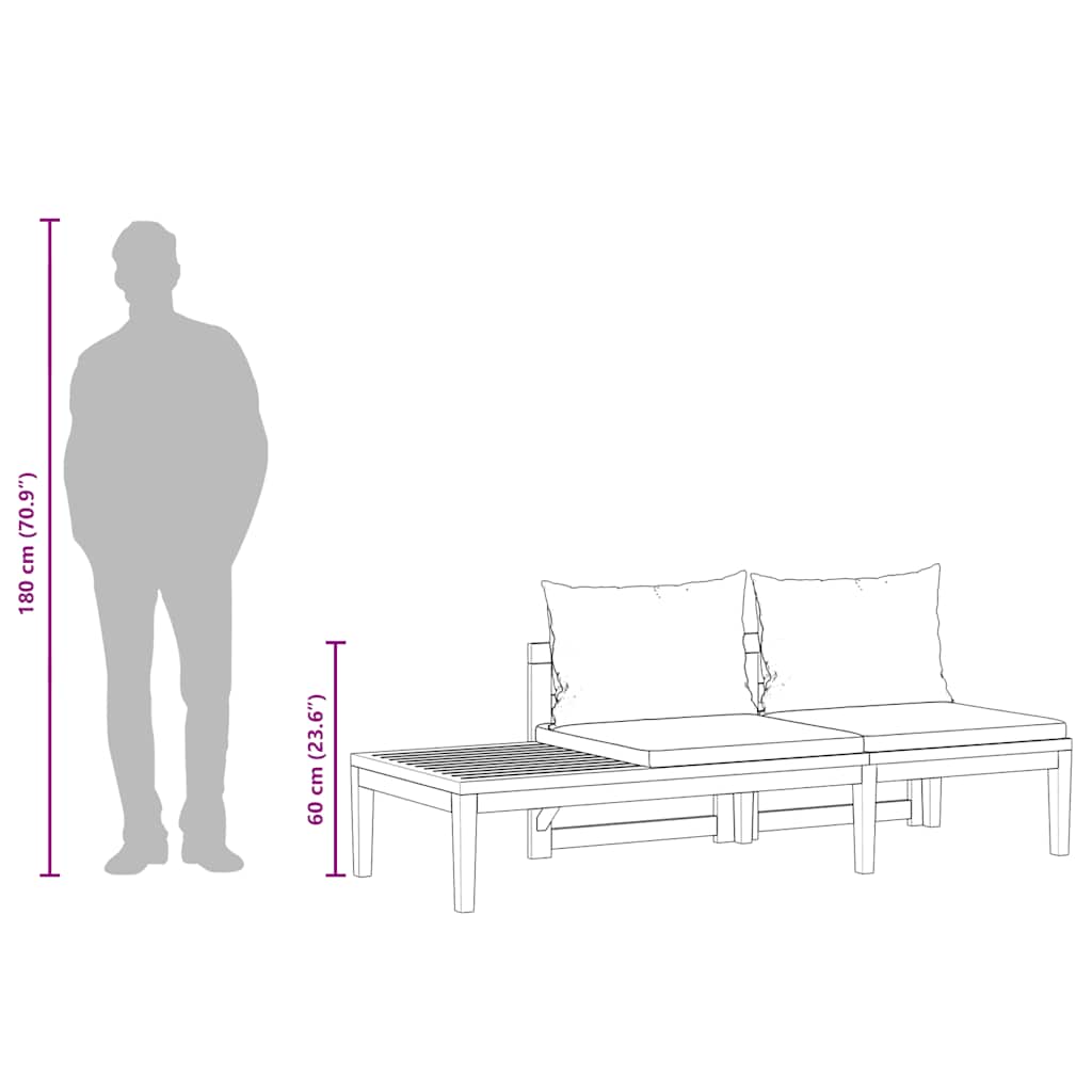 2-tlg. Garten-Lounge-Set mit Dunkelgrauen Kissen Akazienholz