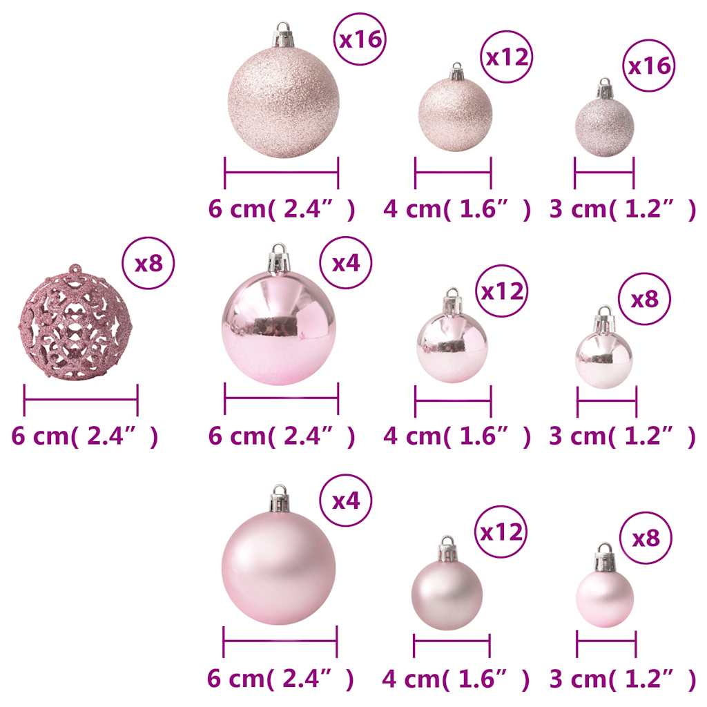 100-tlg. Weihnachtskugel-Set Rosa