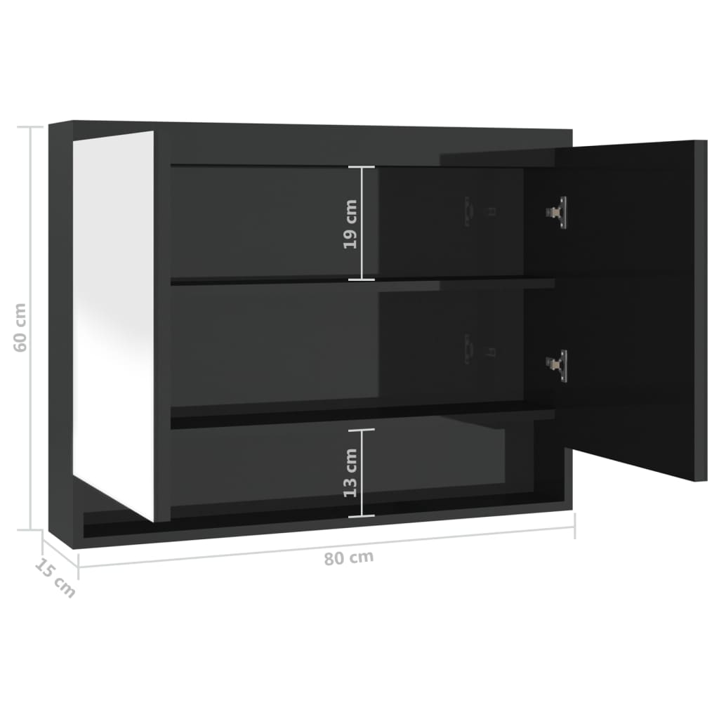 Spiegelschrank fürs Bad 80x15x60 cm Glänzend Schwarz