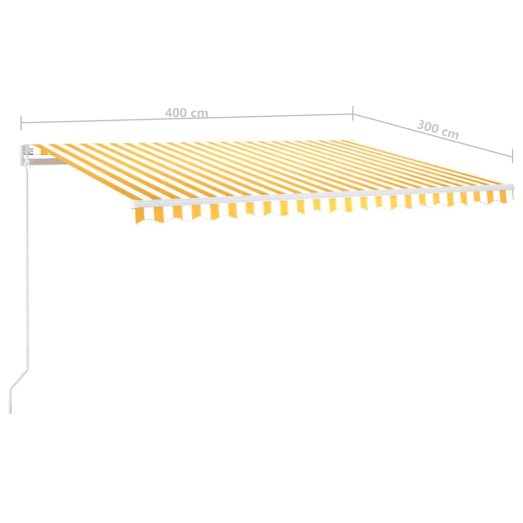 Markise Manuell Einziehbar mit LED 400x300 cm Gelb und Weiß