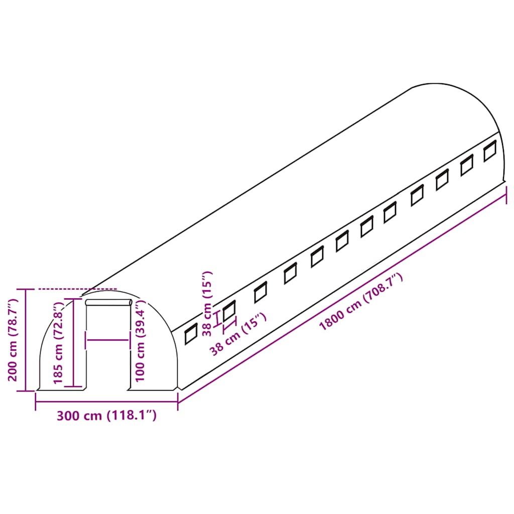 Ersatzabdeckung für Gewächshaus (54 m²) 300x1800x200 cm Grün