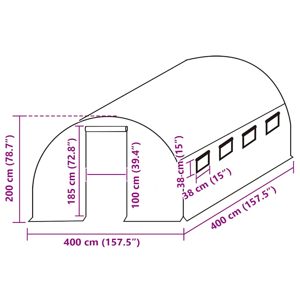 Replacement cover for greenhouse (16 m²) 400x400x200 cm Green