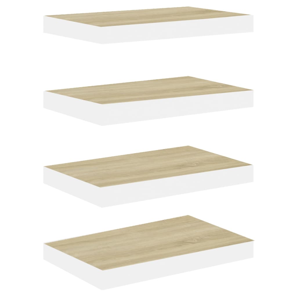 Floating shelves 4 pcs. Oak look and white 50x23x3.8 cm MDF