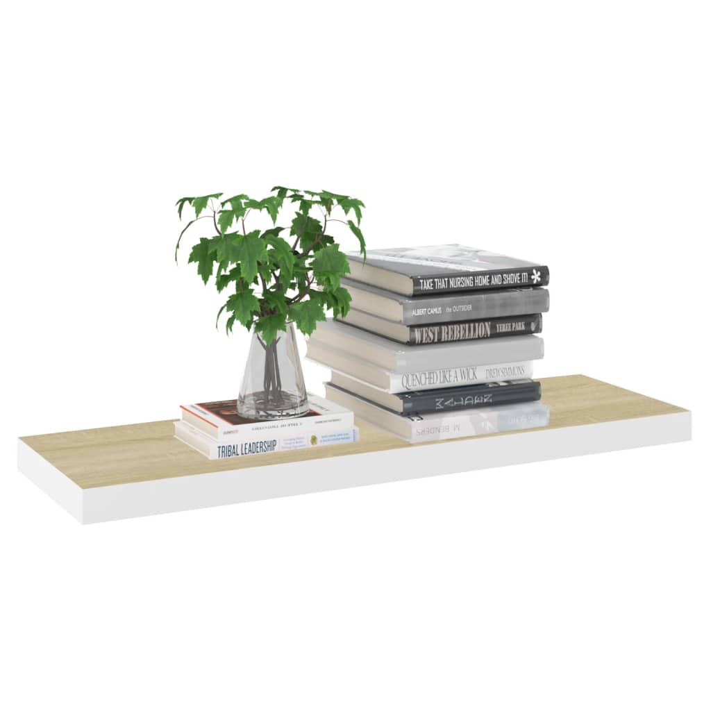 Étagère flottante aspect chêne et blanc 80x23,5x3,8 cm MDF