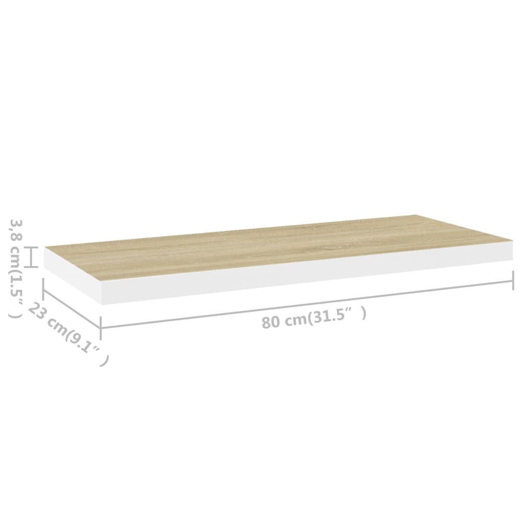 Étagère flottante aspect chêne et blanc 80x23,5x3,8 cm MDF