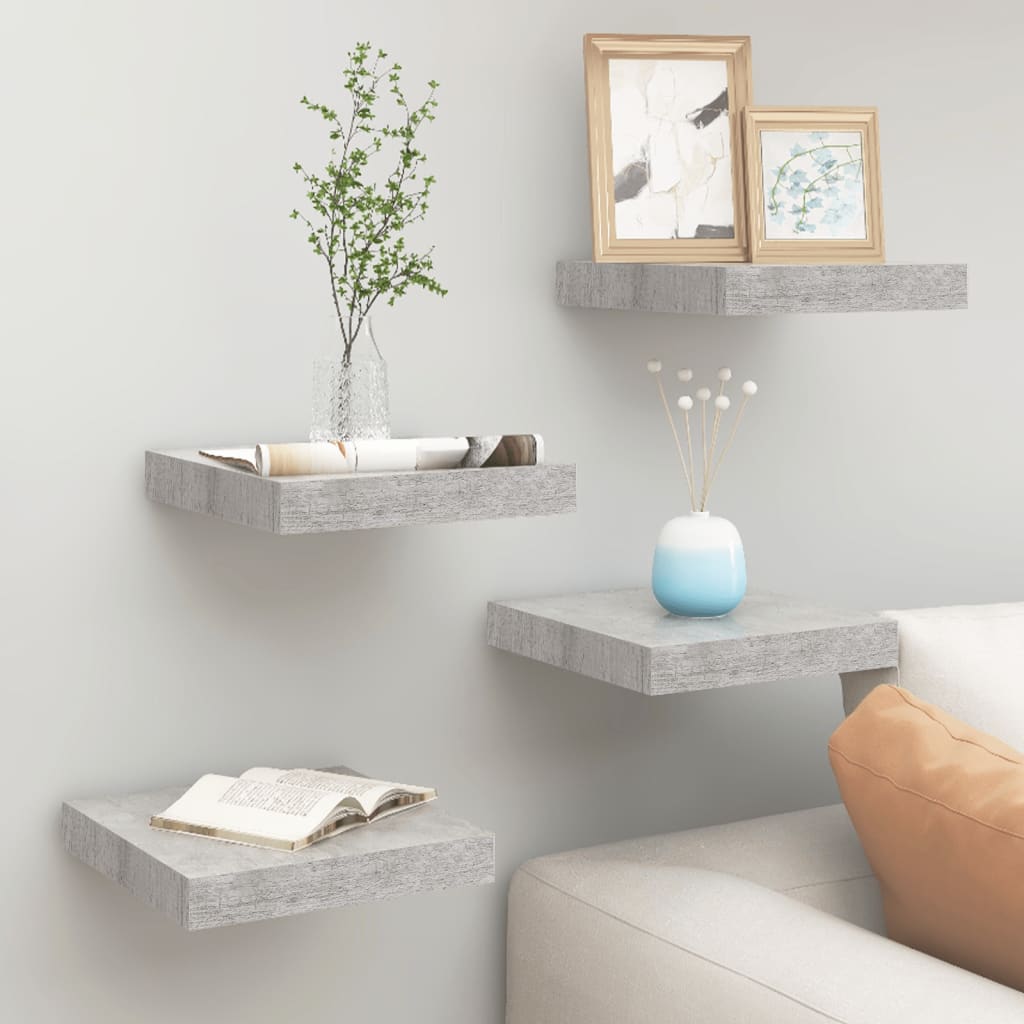 Floating shelves 4 pcs. Concrete grey 23x23.5x3.8 cm MDF